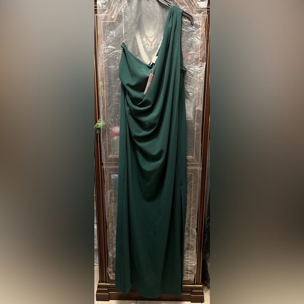 SACHIN & BABI EMERALD GREEN CECE ONE SHOULDER DRESS GOWN SZ 20W - Picture 4 of 5